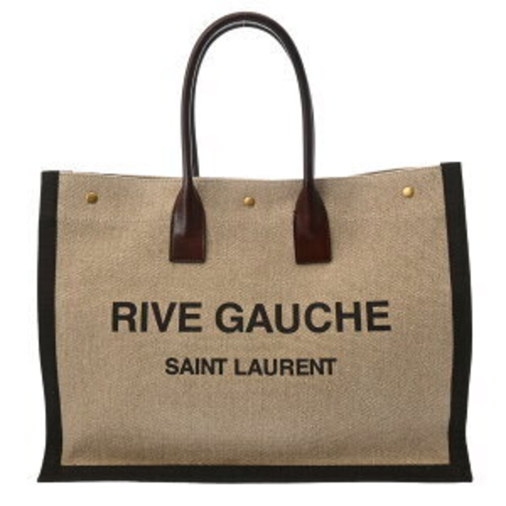 Saint Laurent Rive Gauche Tote Bag Beige Brown Canvas